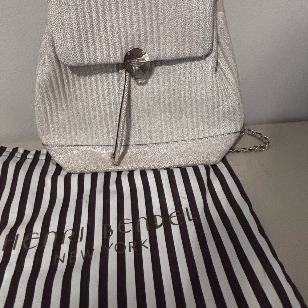 Henri Bendel limited edition ostrich white and  Silver Backpack
